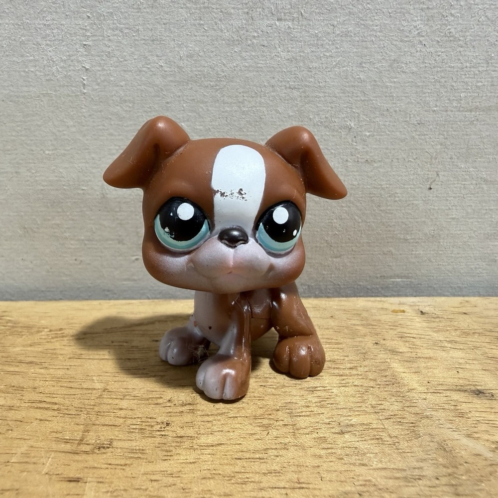 Littlest Pet Shop LPS # 83 Brown Boxer Dog Fanciest Brown Puppy Hasbro Authentic